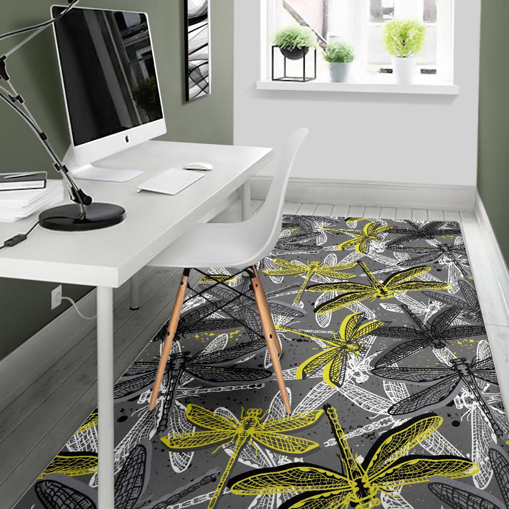 Hand drawn dragonfly pattern Area Rug