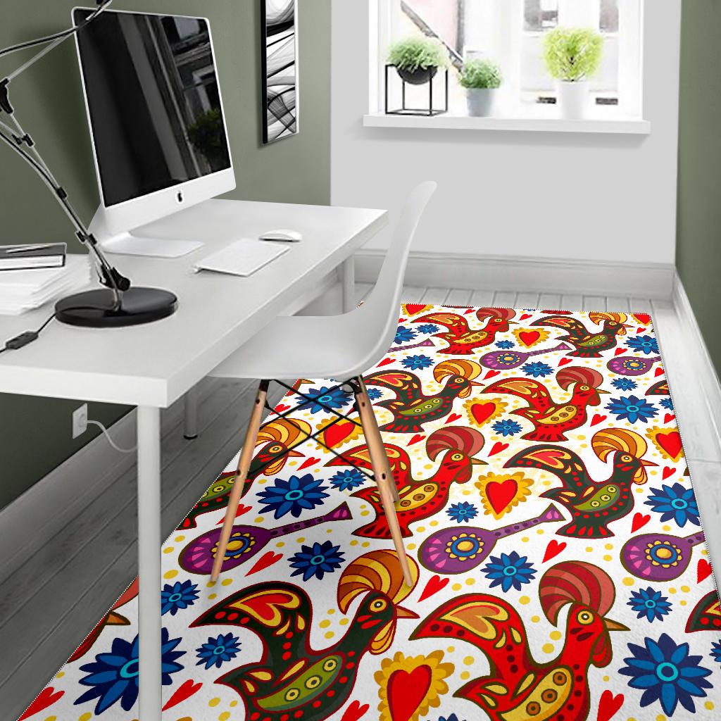 Colorful Rooster Chicken Guitar Pattern Area Rug