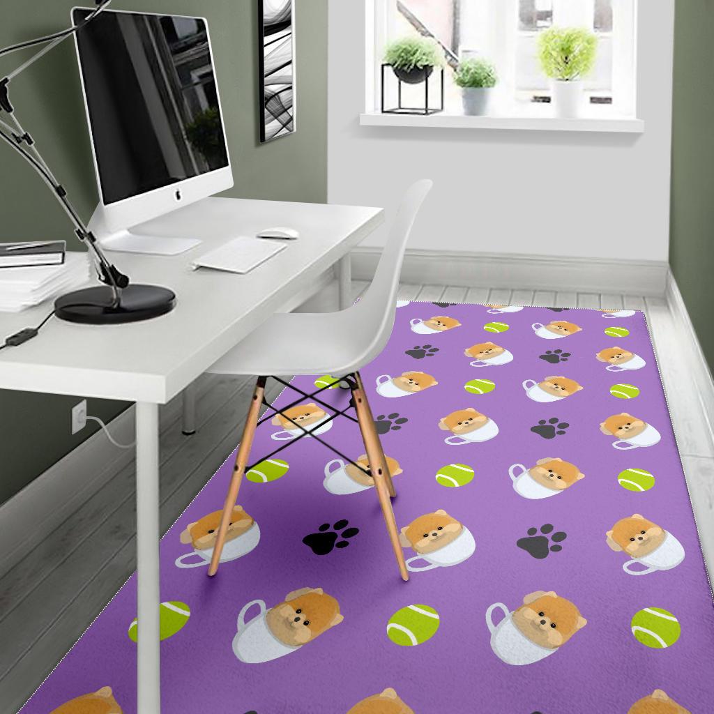 Pomeranian in Cup Pattern Area Rug