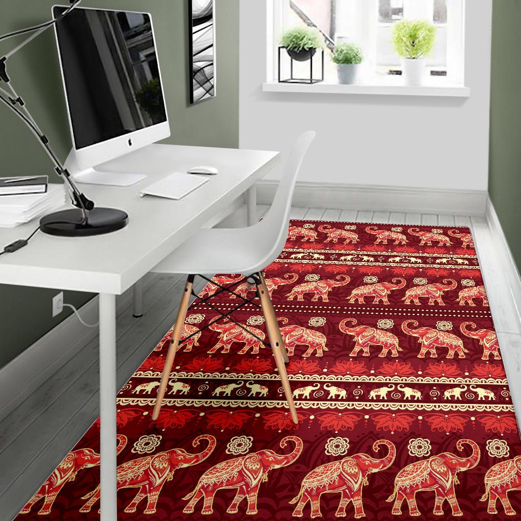 Elephant Red Pattern Ethnic Motifs Area Rug