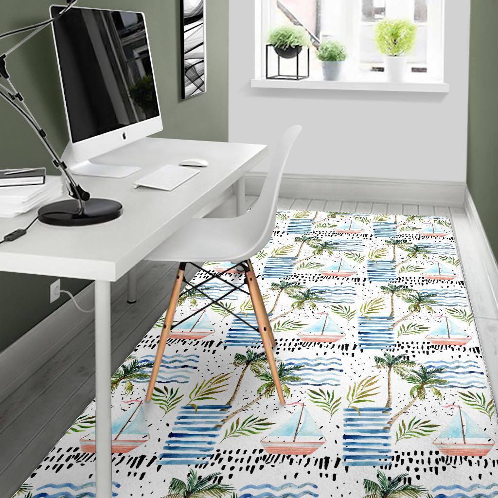 Sailboat Pattern Theme Area Rug