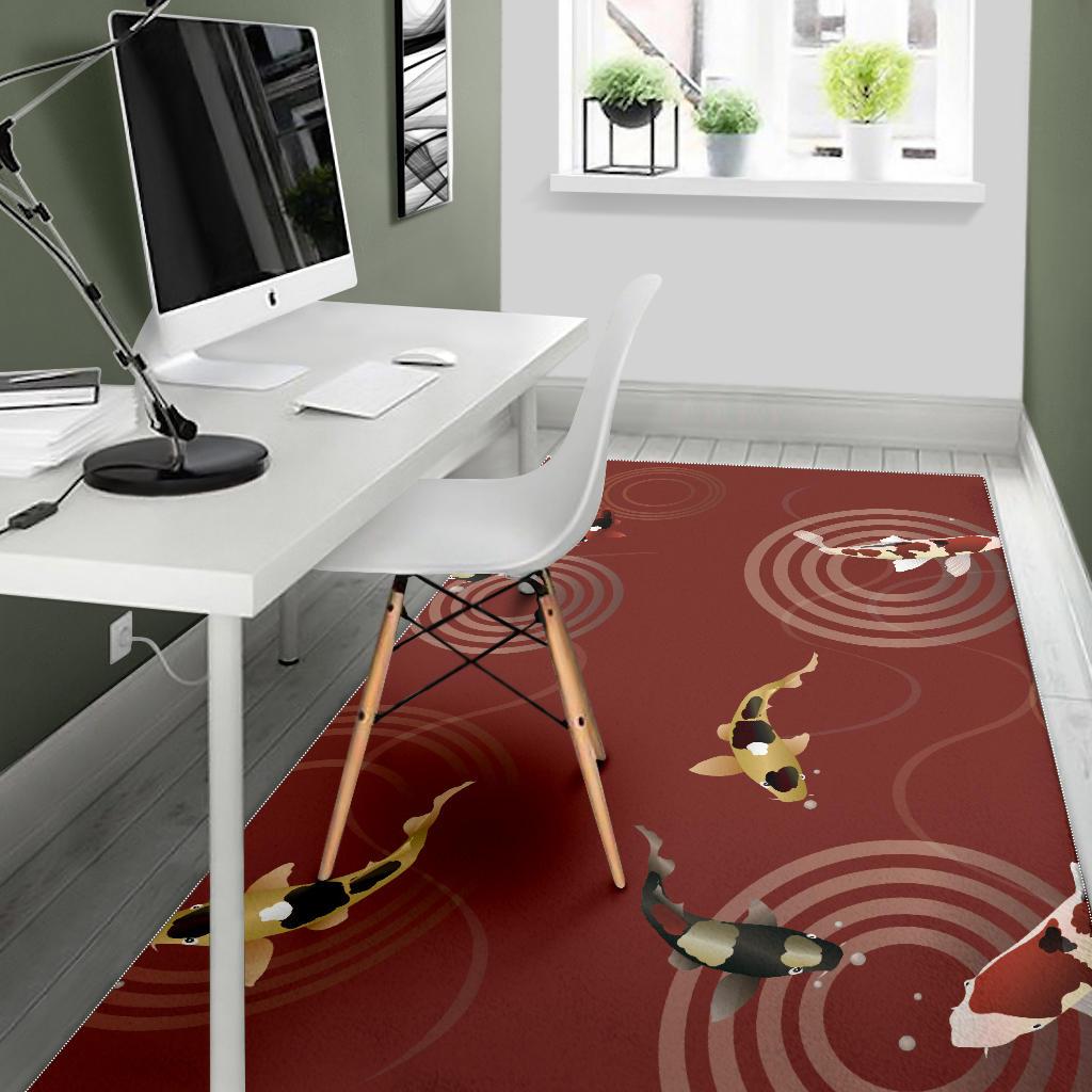 Koi Fish Carp Fish red background Area Rug