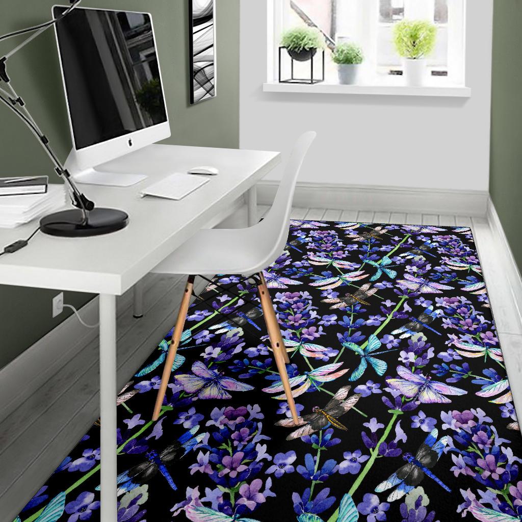 Lavender Dragonfly Pattern Print Design LV03 Area Rugs