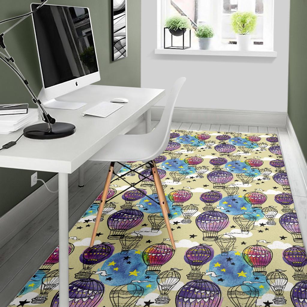 Hot Air Balloon Water Color Pattern Area Rug