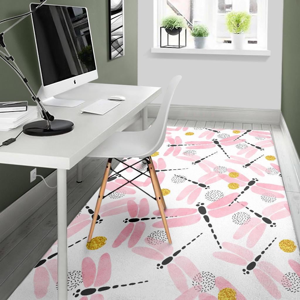 Pink Dragonfly Pattern Area Rug