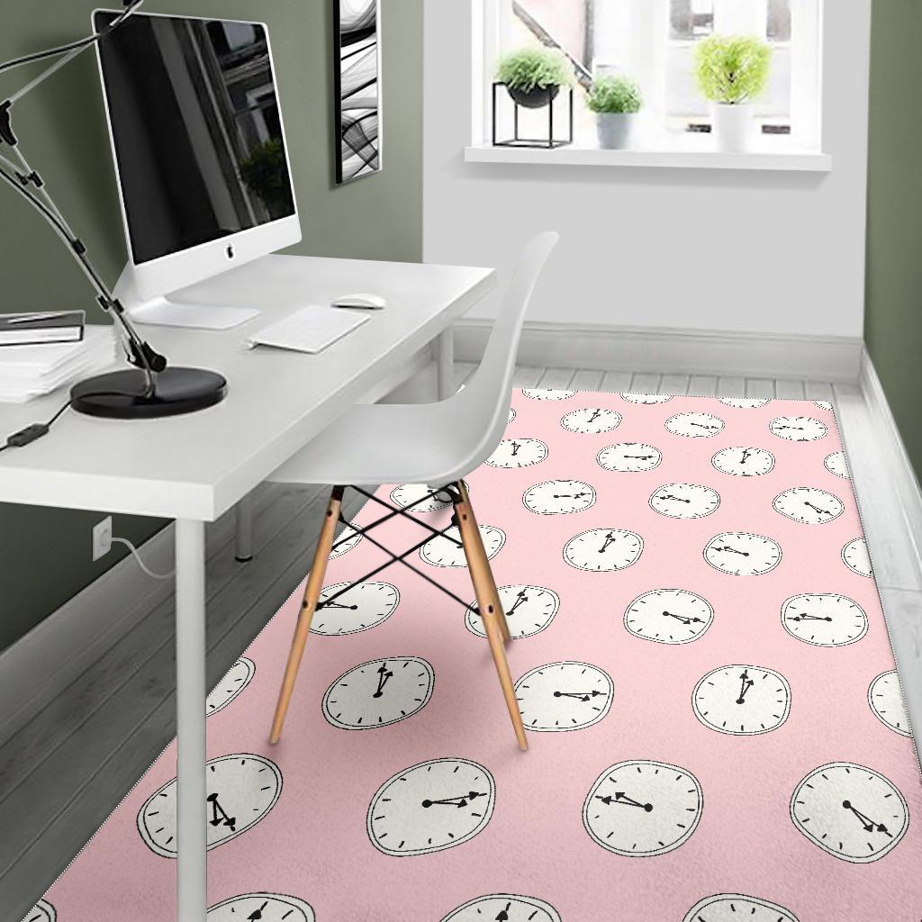 Clock pattern pink blackground Area Rug