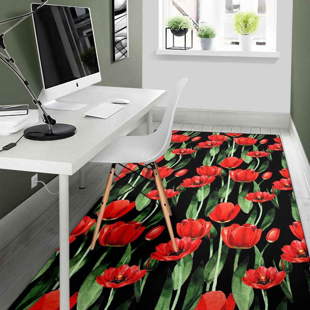 Tulip Red Pattern Print Design TP03 Area Rugs