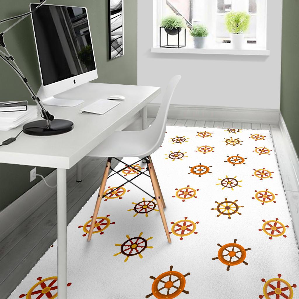 Nautical Steering Wheel Rudder Wooden Pattern Area Rug