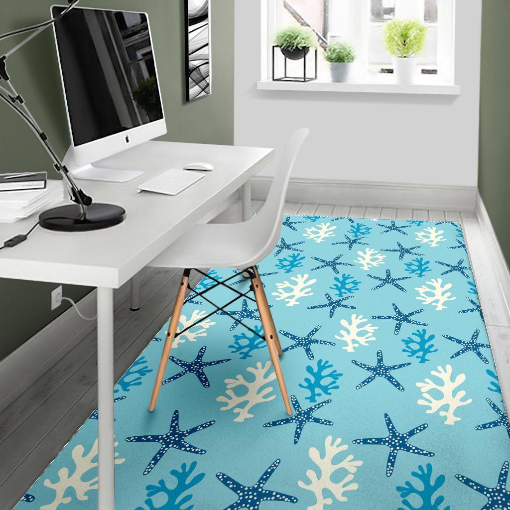 Blue starfish coral reef pattern Area Rug