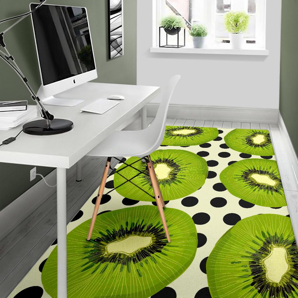 kiwi black dot background Area Rug