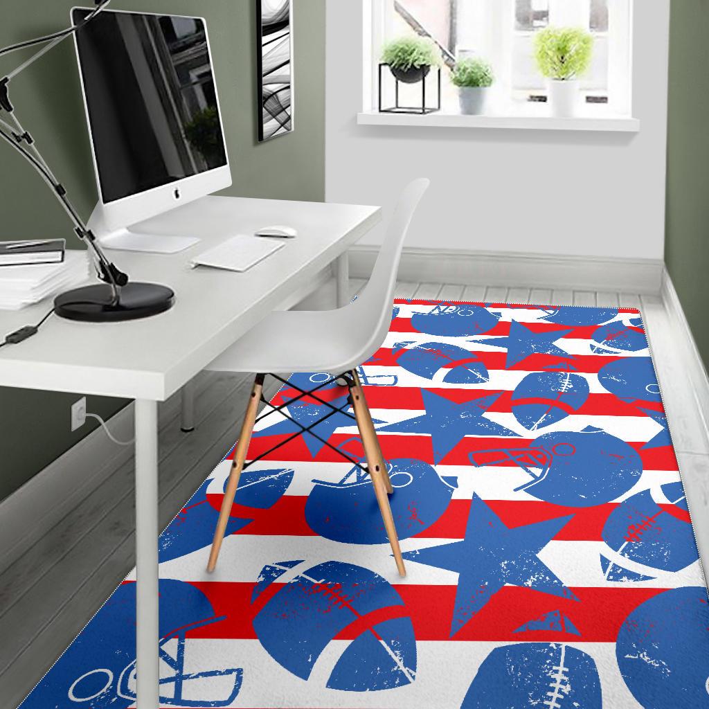 American football ball star stripes pattern Area Rug