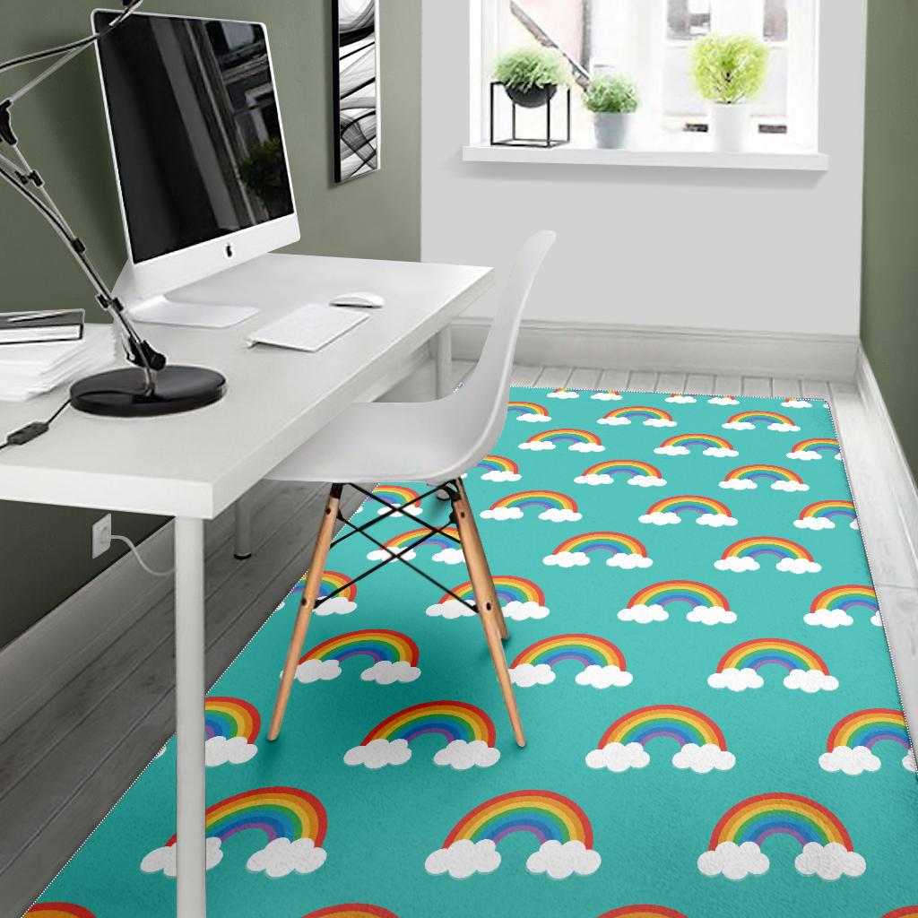 Rainbow pattern green background Area Rug