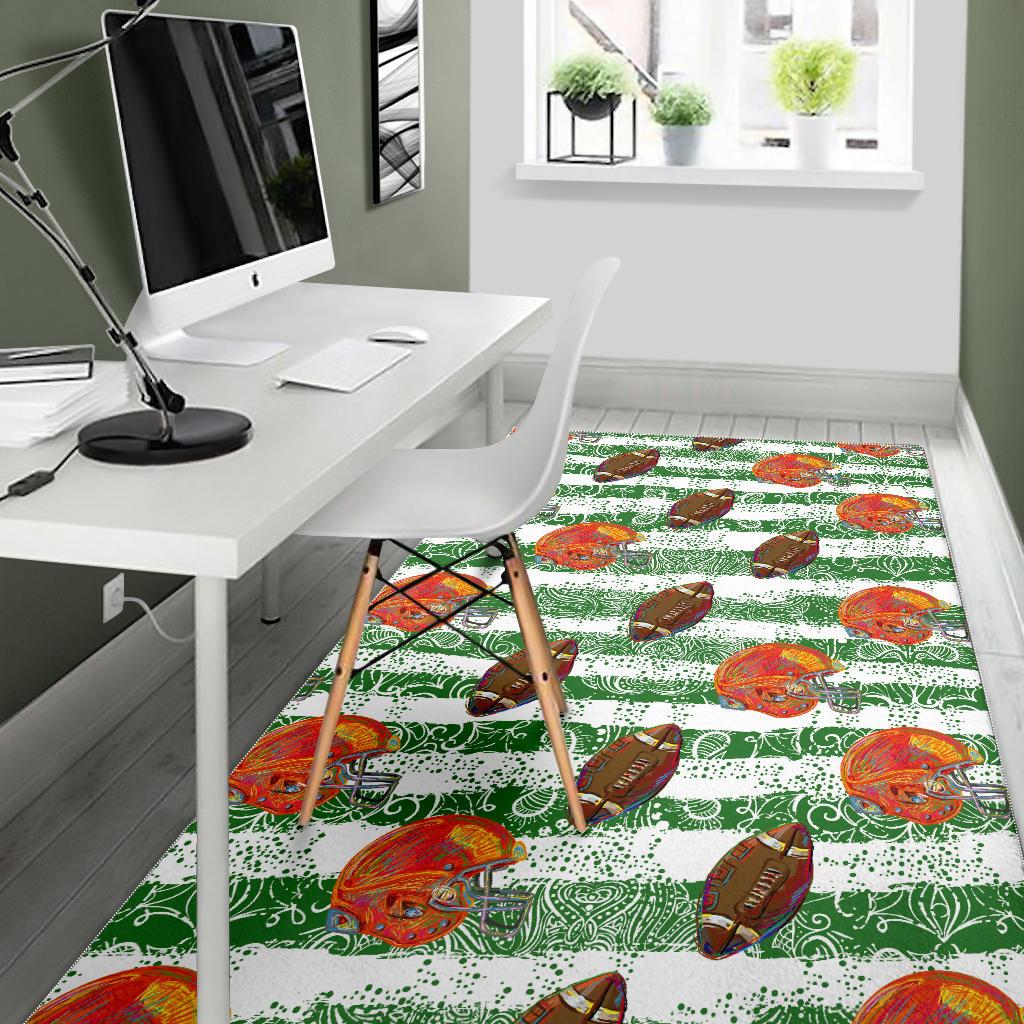 American Football Ball Helmet Pattern Area Rug