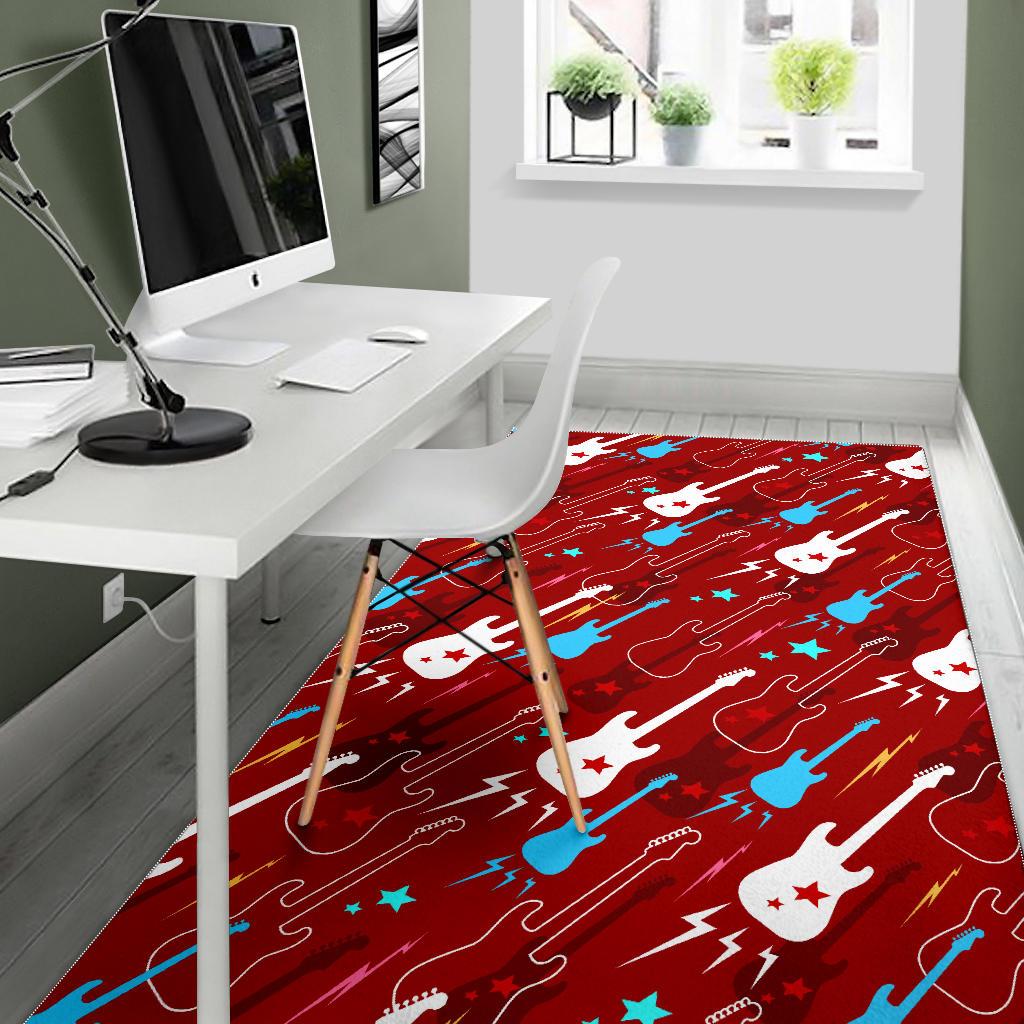 Electical Guitar Red Pattern Area Rug