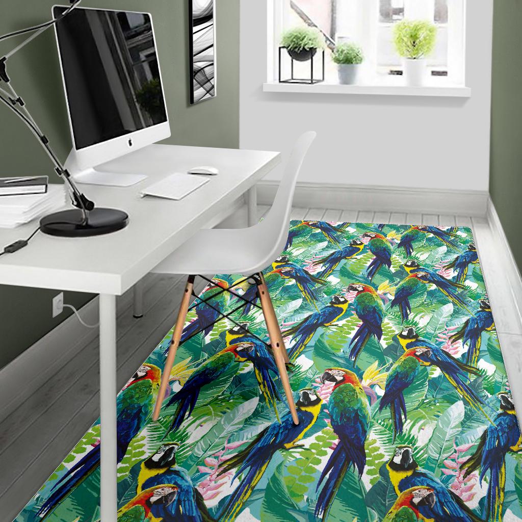 Colorful parrot exotic flower leaves Area Rug