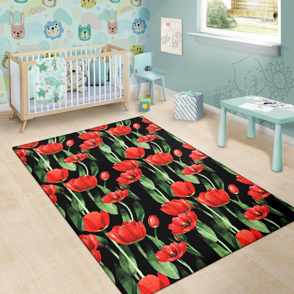 Tulip Red Pattern Print Design TP03 Area Rugs