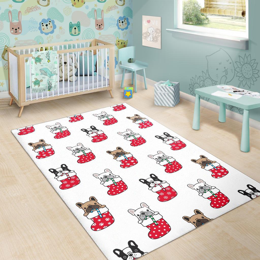 French Bulldog in Sock Pattern Area Rug
