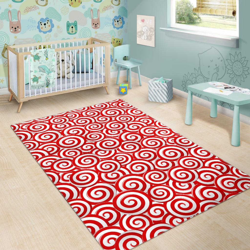 Red and White Candy Spiral Lollipops Pattern Area Rug