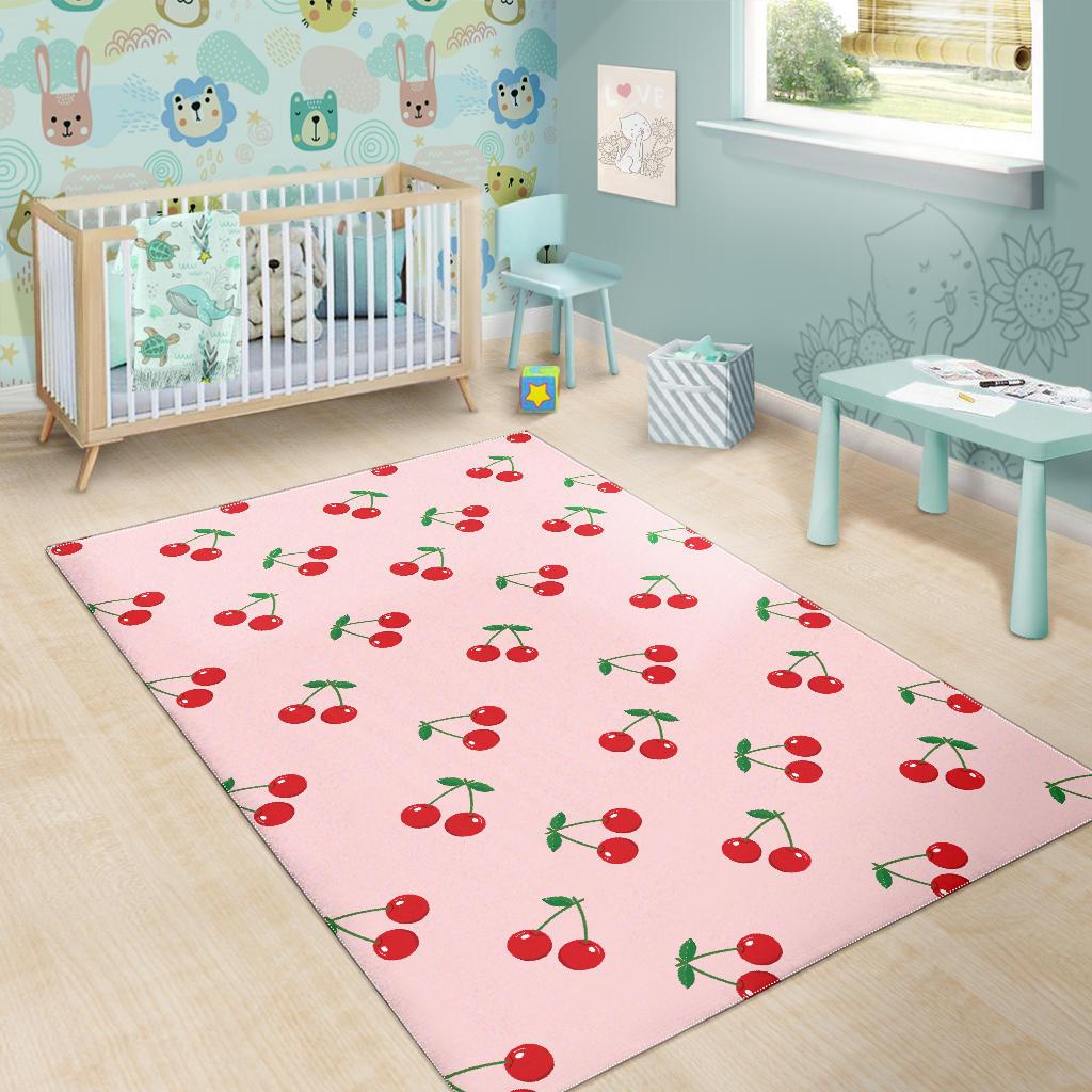 cherry pattern pink background Area Rug