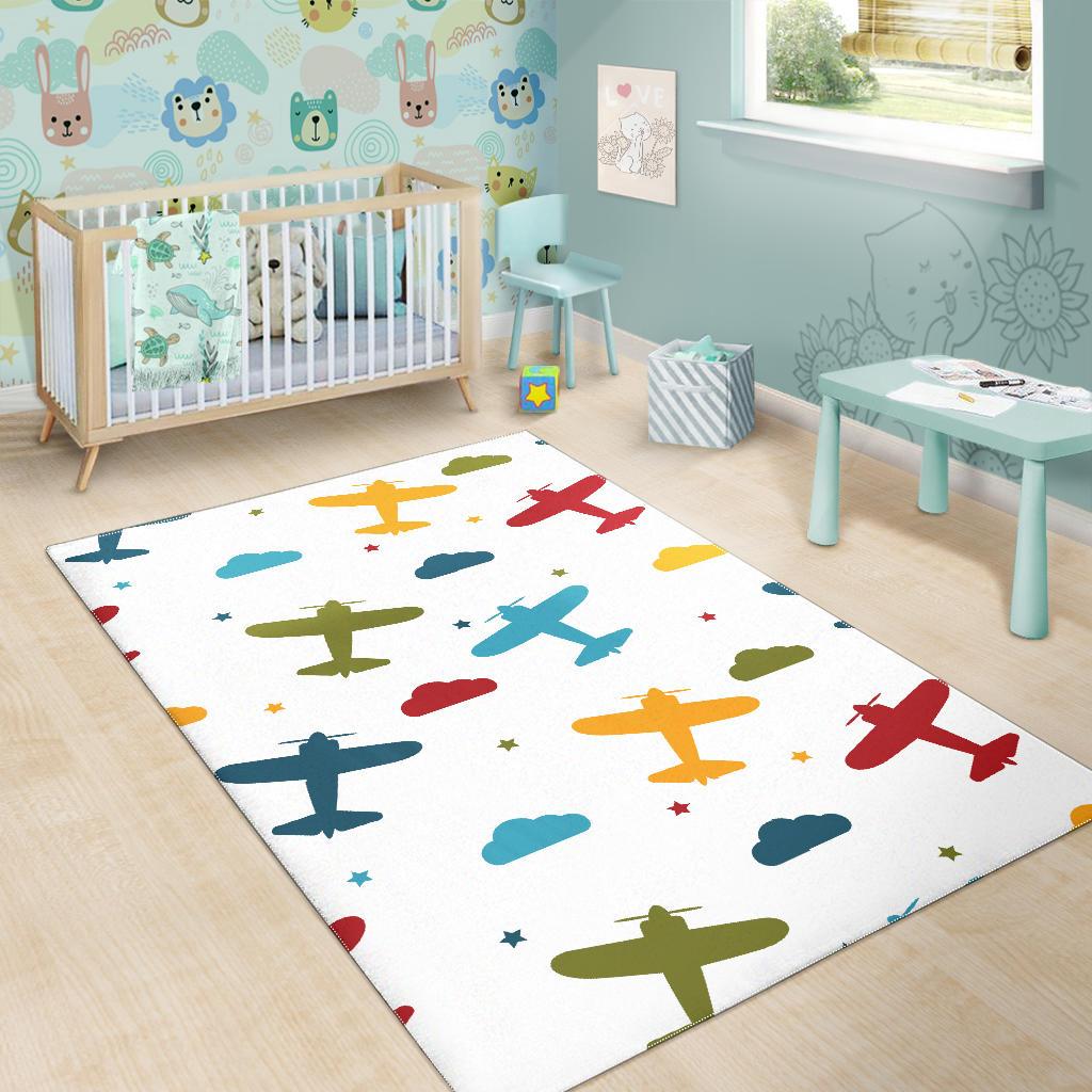 Airplane star cloud colorful Area Rug