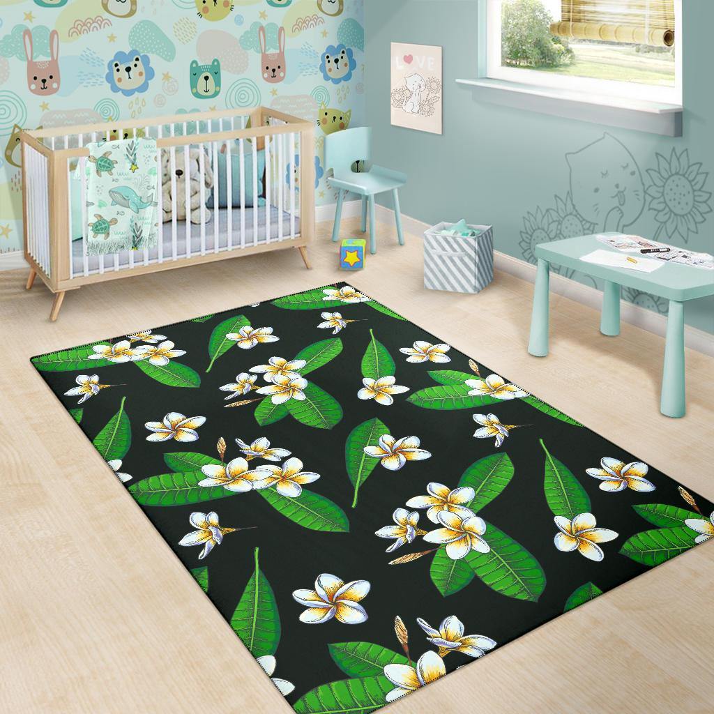 White Plumeria Pattern Print Design PM023 Area Rugs