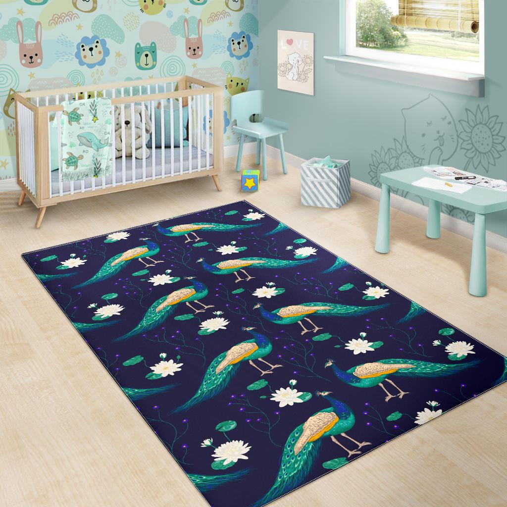 Peacock Flower Pattern Area Rug