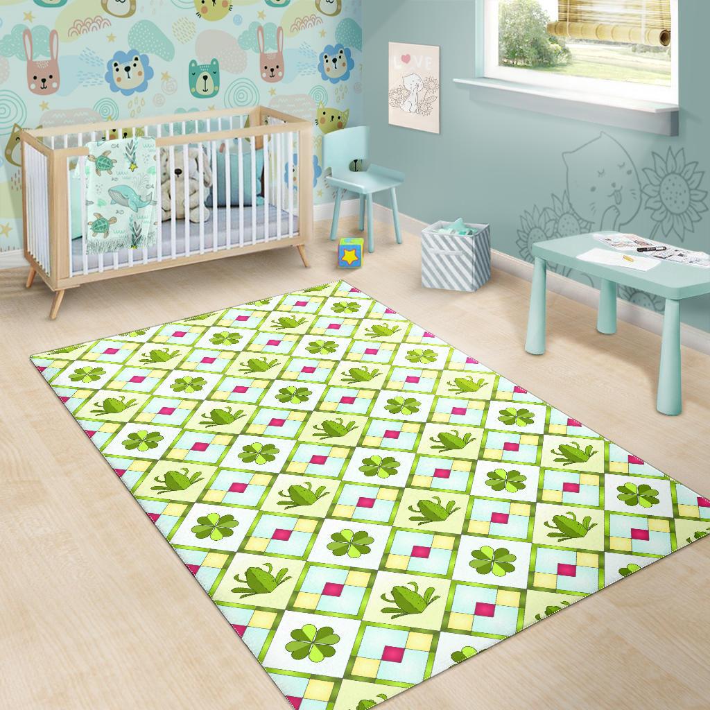 Frog Clover leaves Pattern Area Rug