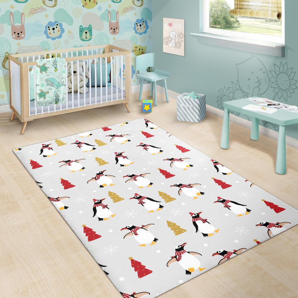 Penguin Christmas Tree Pattern Area Rug