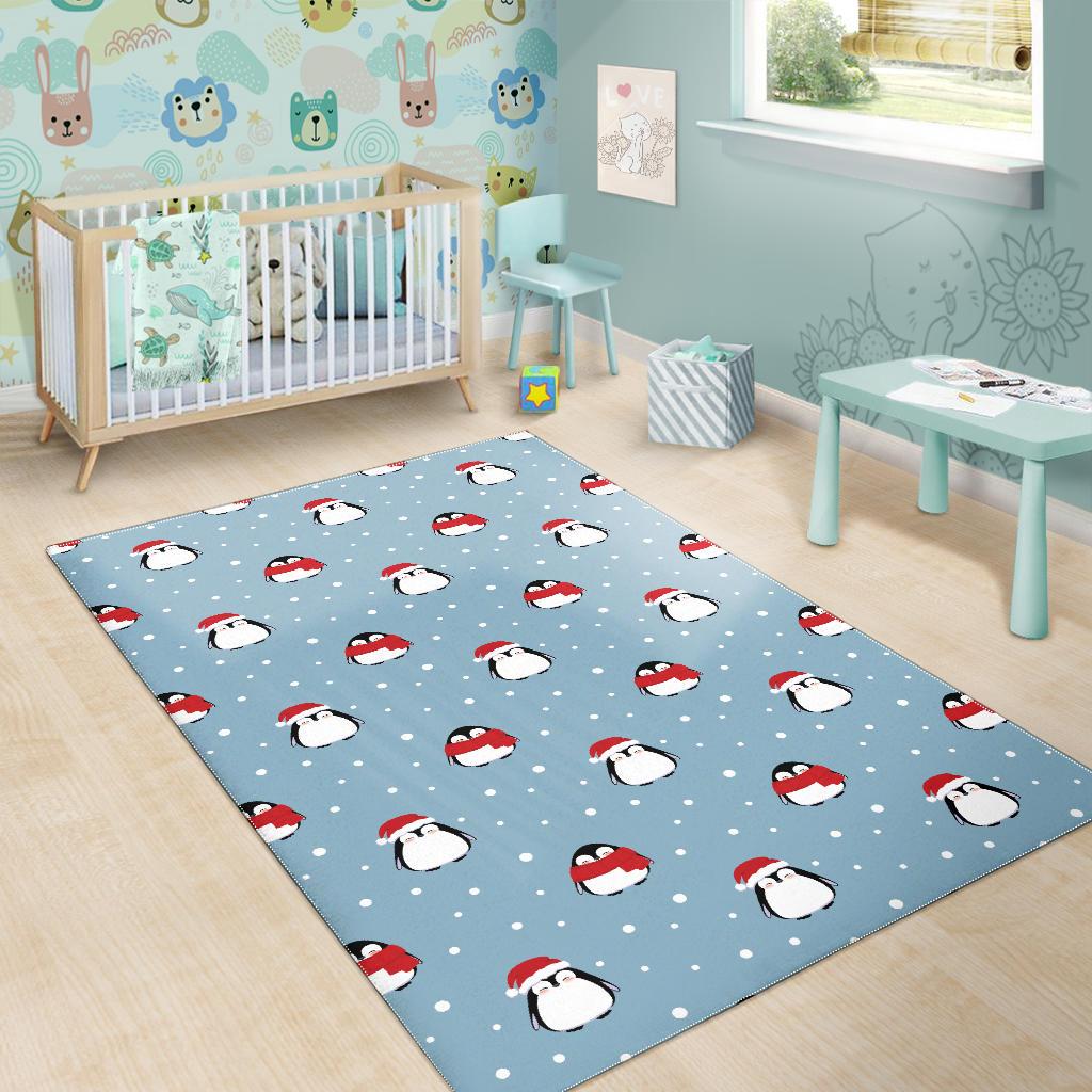 Cute penguin christmas snow pattern Area Rug