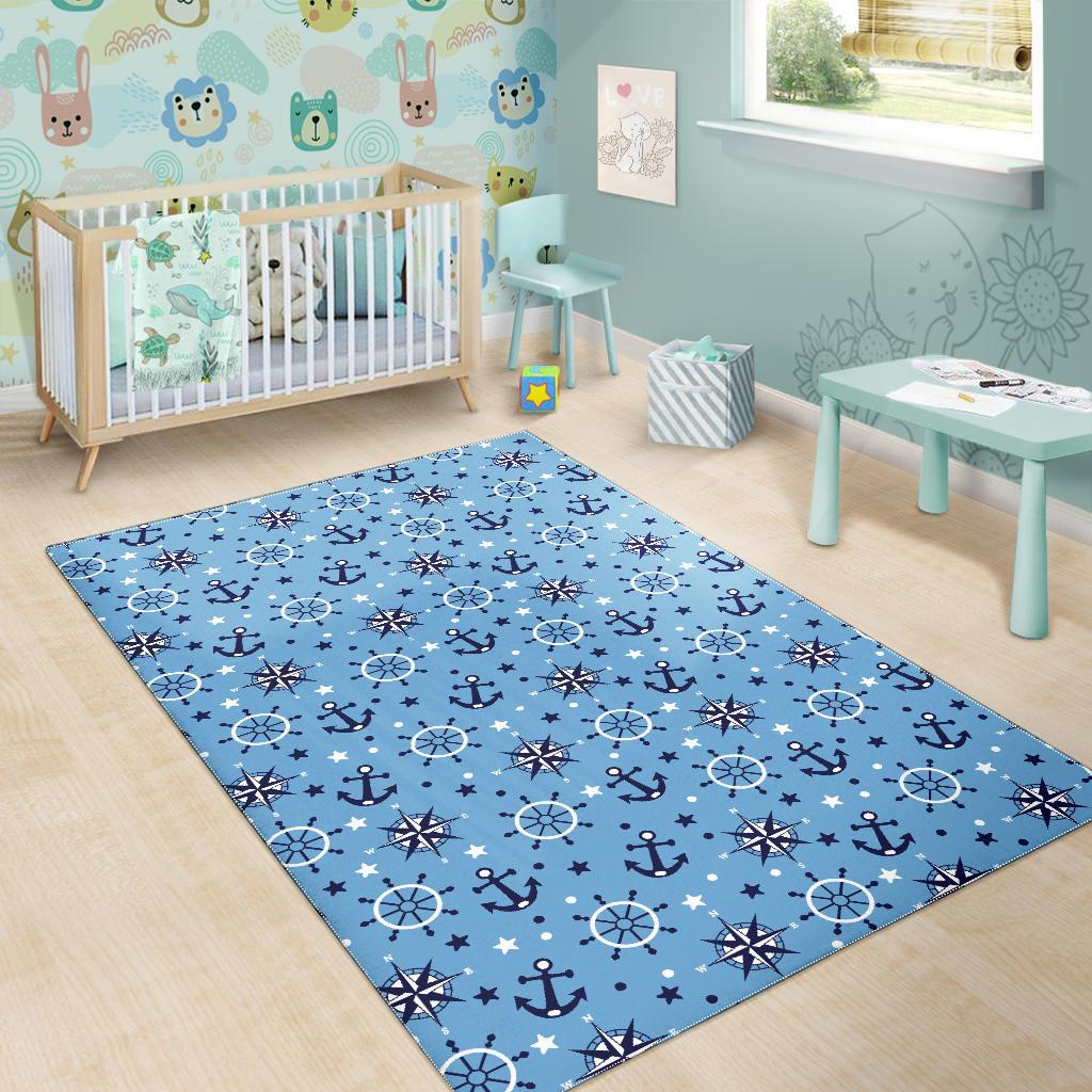 Anchors rudder compass star nautical pattern Area Rug