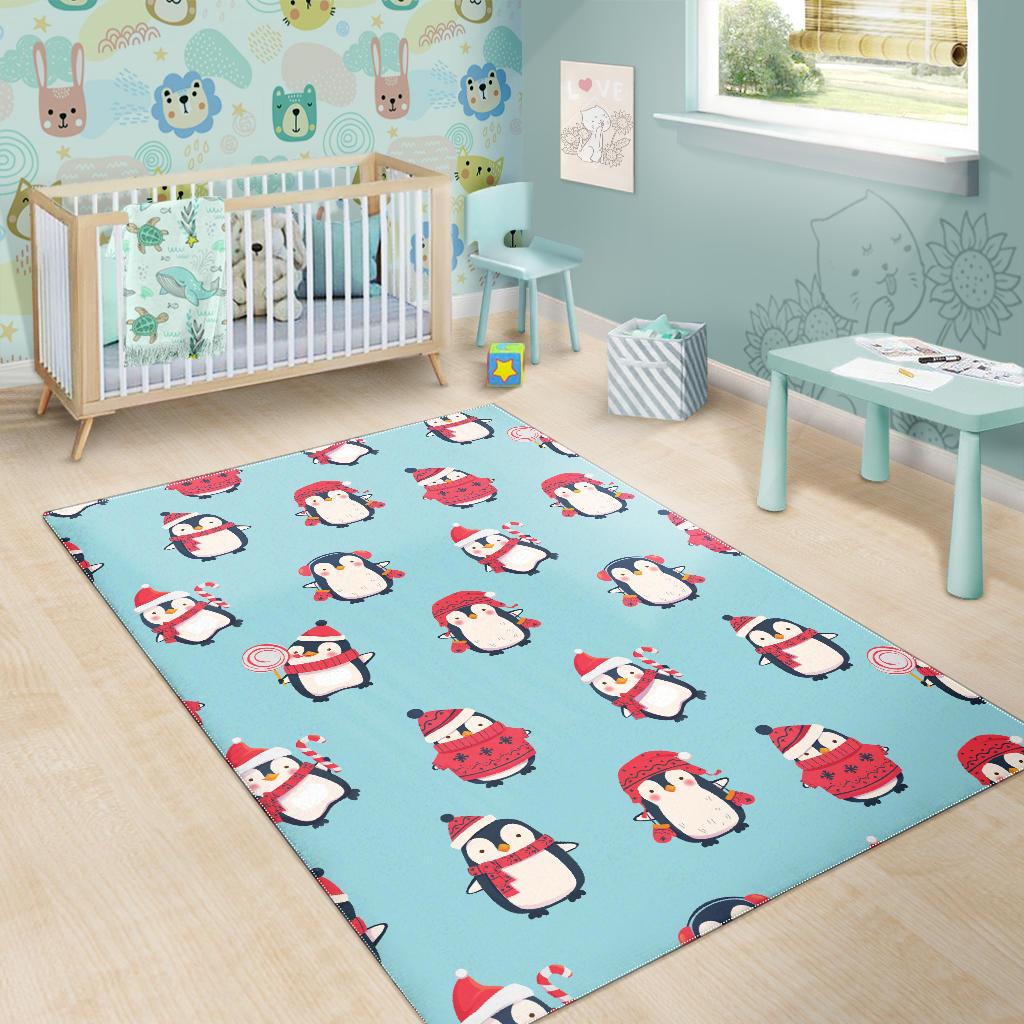 Cute penguin christmas  design pattern Area Rug