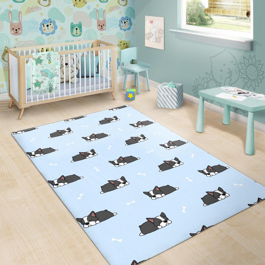 Sleep Boston Terrier Bone Pattern Area Rug