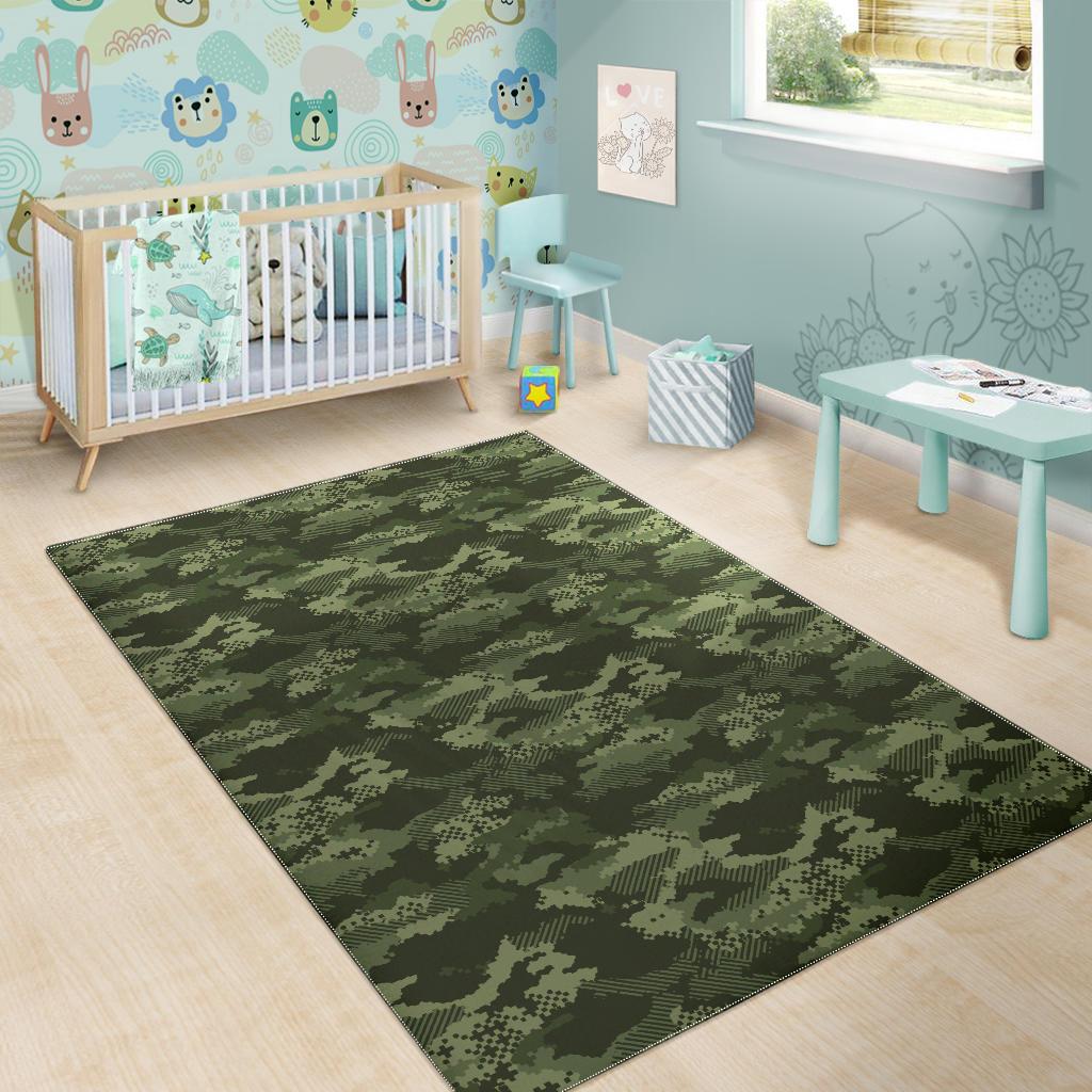 Digital Green camo camouflage pattern Area Rug