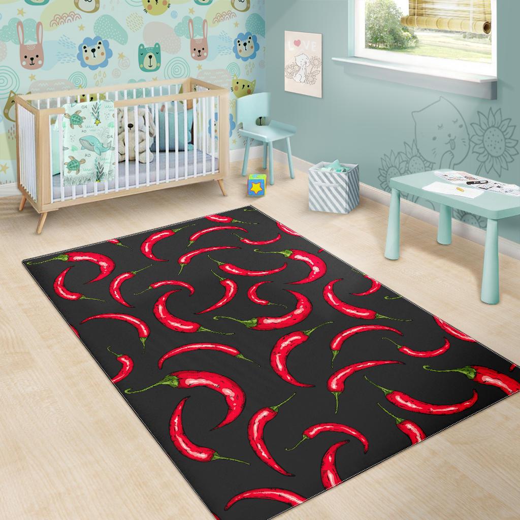 Chili peppers pattern black background Area Rug