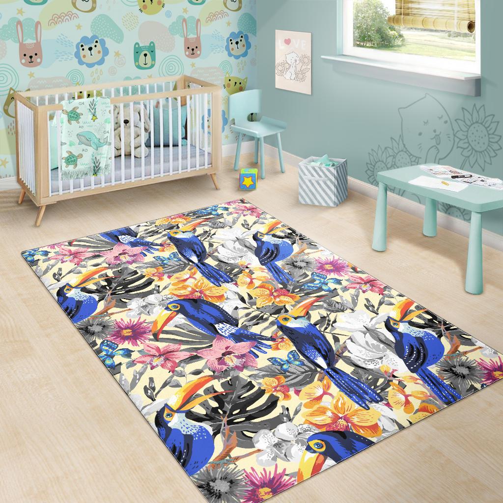 Toucan Leaves Flower Pattern Area Rug