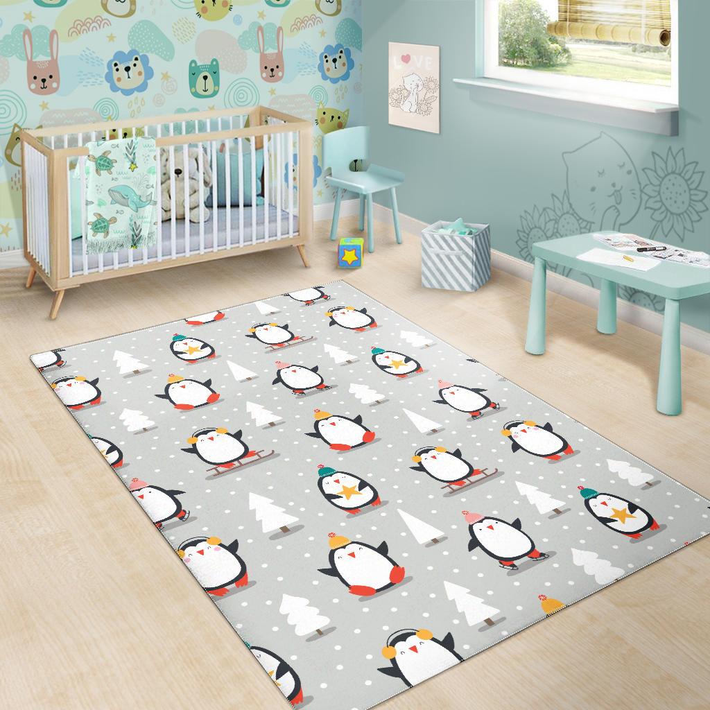 Cute Penguin christmas pattern Area Rug