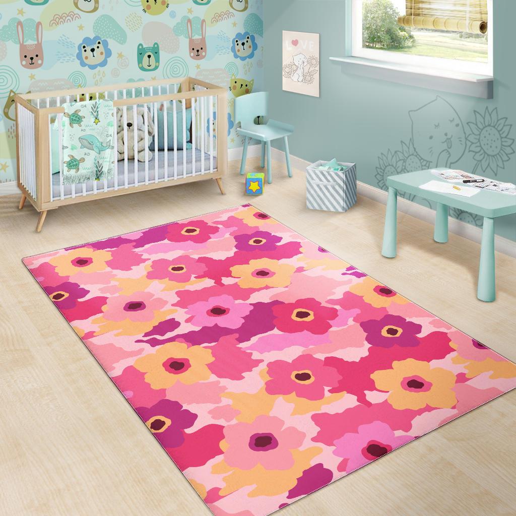 Pink Camo Camouflage Flower Pattern Area Rug