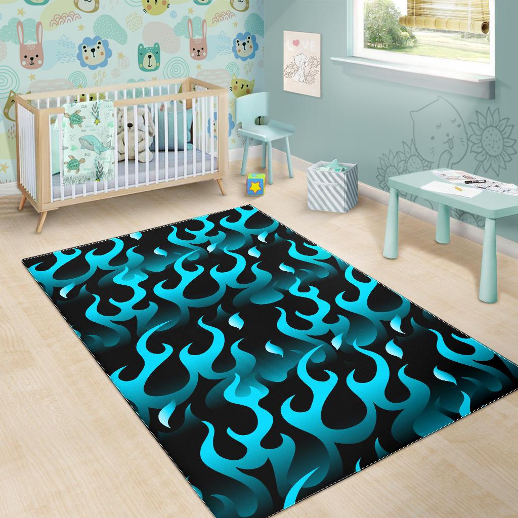 Blue Flame Fire Pattern Background Area Rug