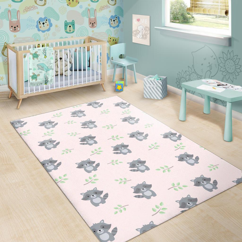 cute raccoons leaves pattern Area Rug