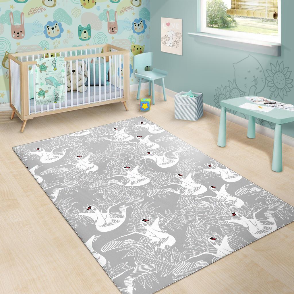 white swan gray background Area Rug