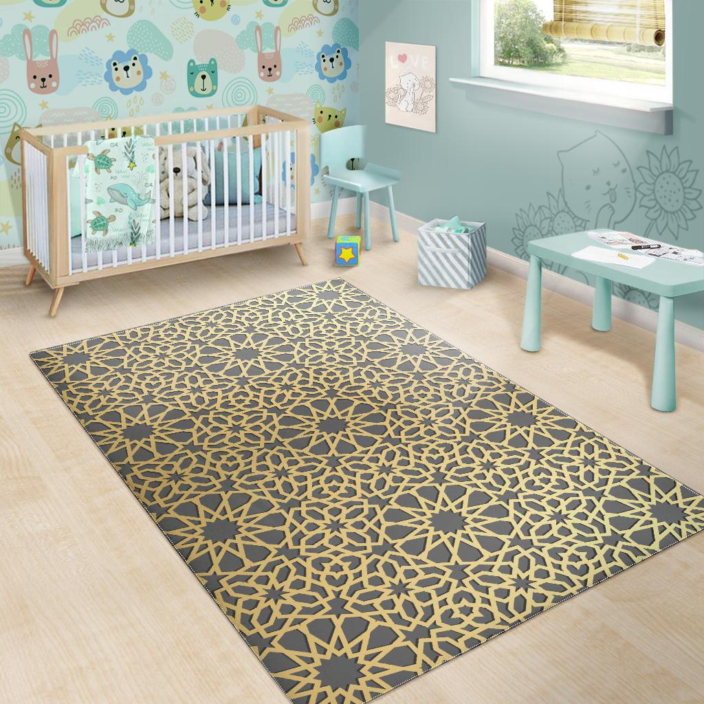 arabic star gold pattern Area Rug