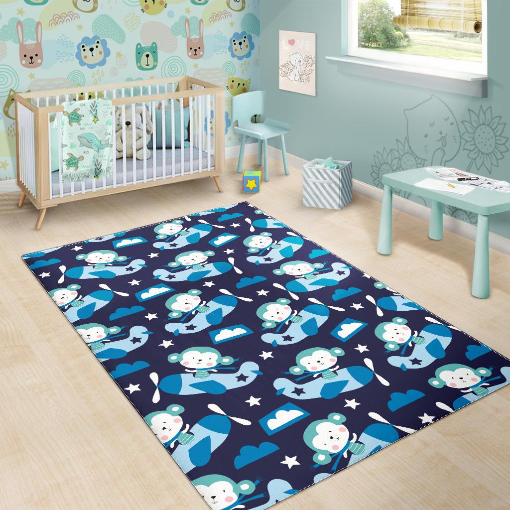Monkey in Airplane Pattern Area Rug