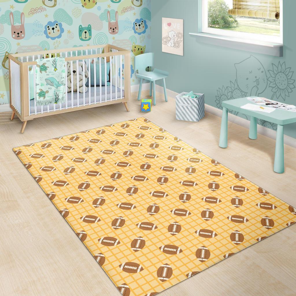 American Football Ball Pattern Yellow Background Area Rug