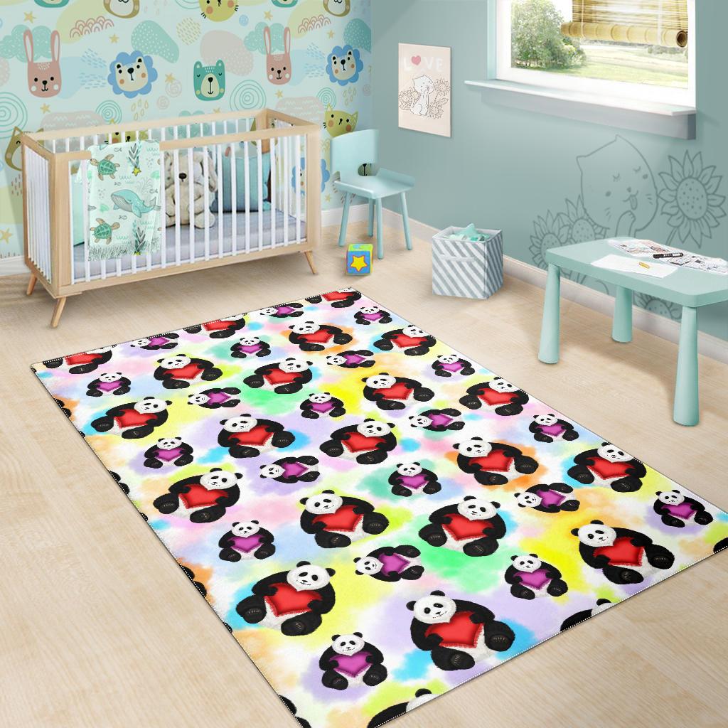 Panda Cute Heart Pattern Area Rug