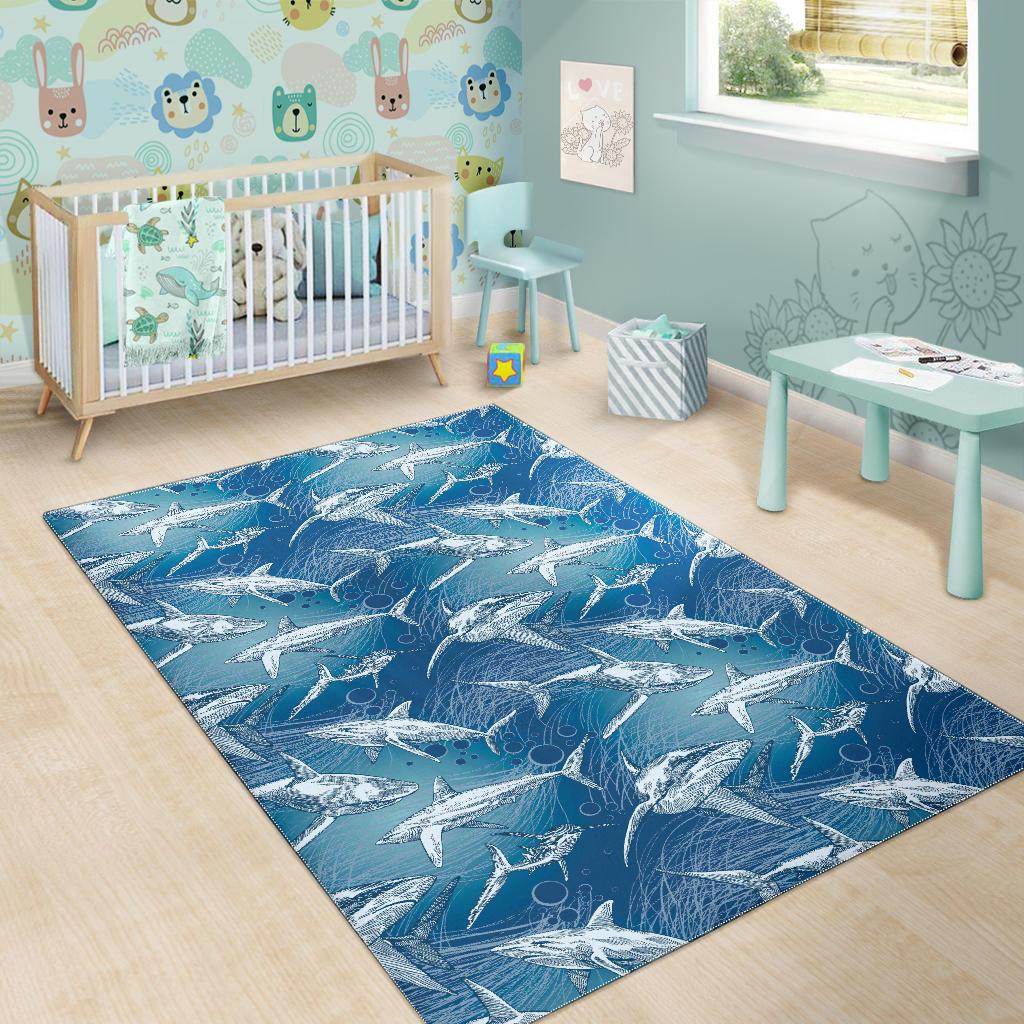 Shark hand drawn Area Rug