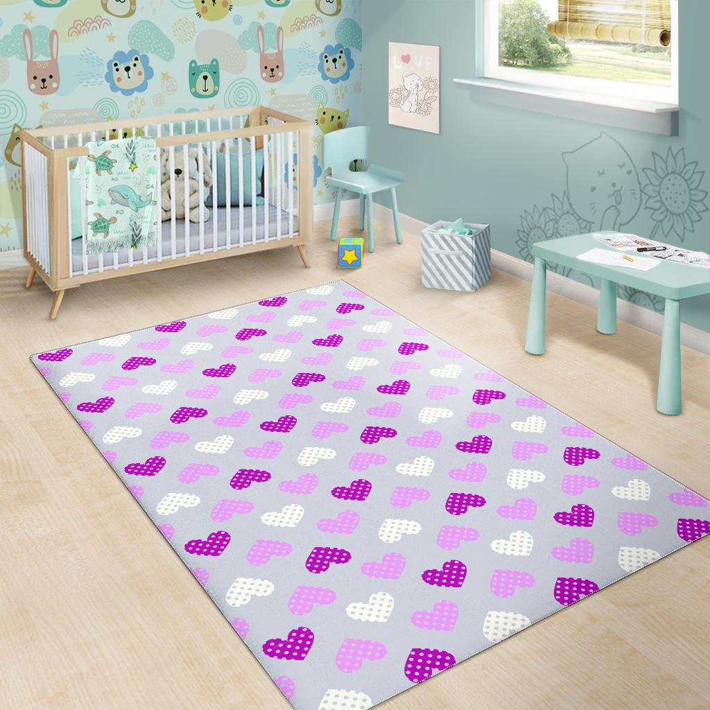 Heart Purple Pokka Dot Pattern Area Rug