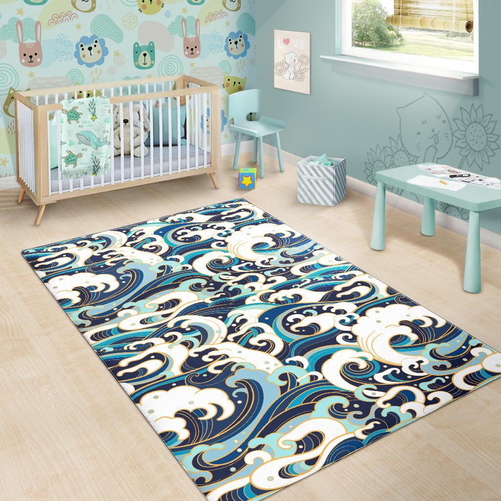 Japanese wave pattern Area Rug