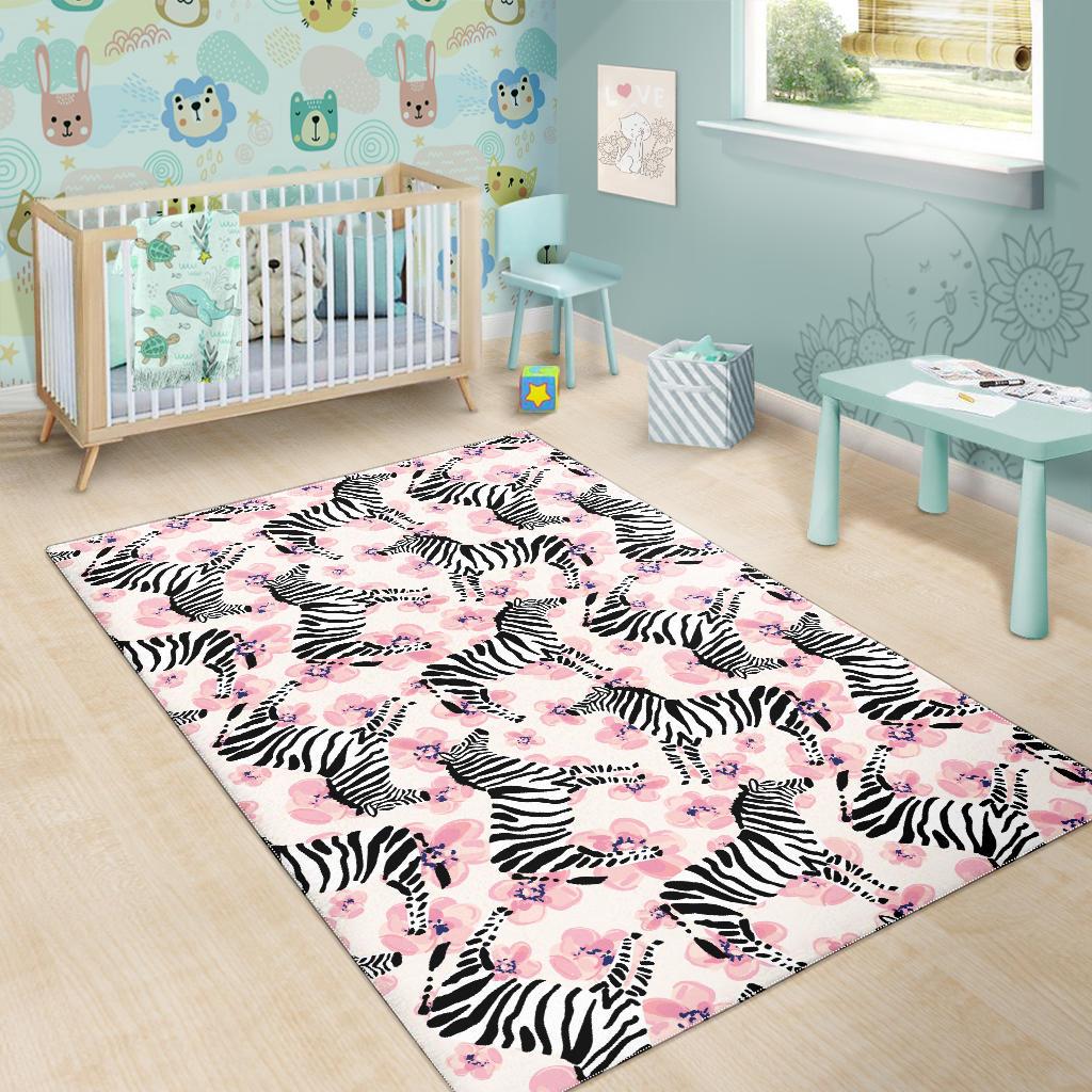 Zebra pink flower background Area Rug
