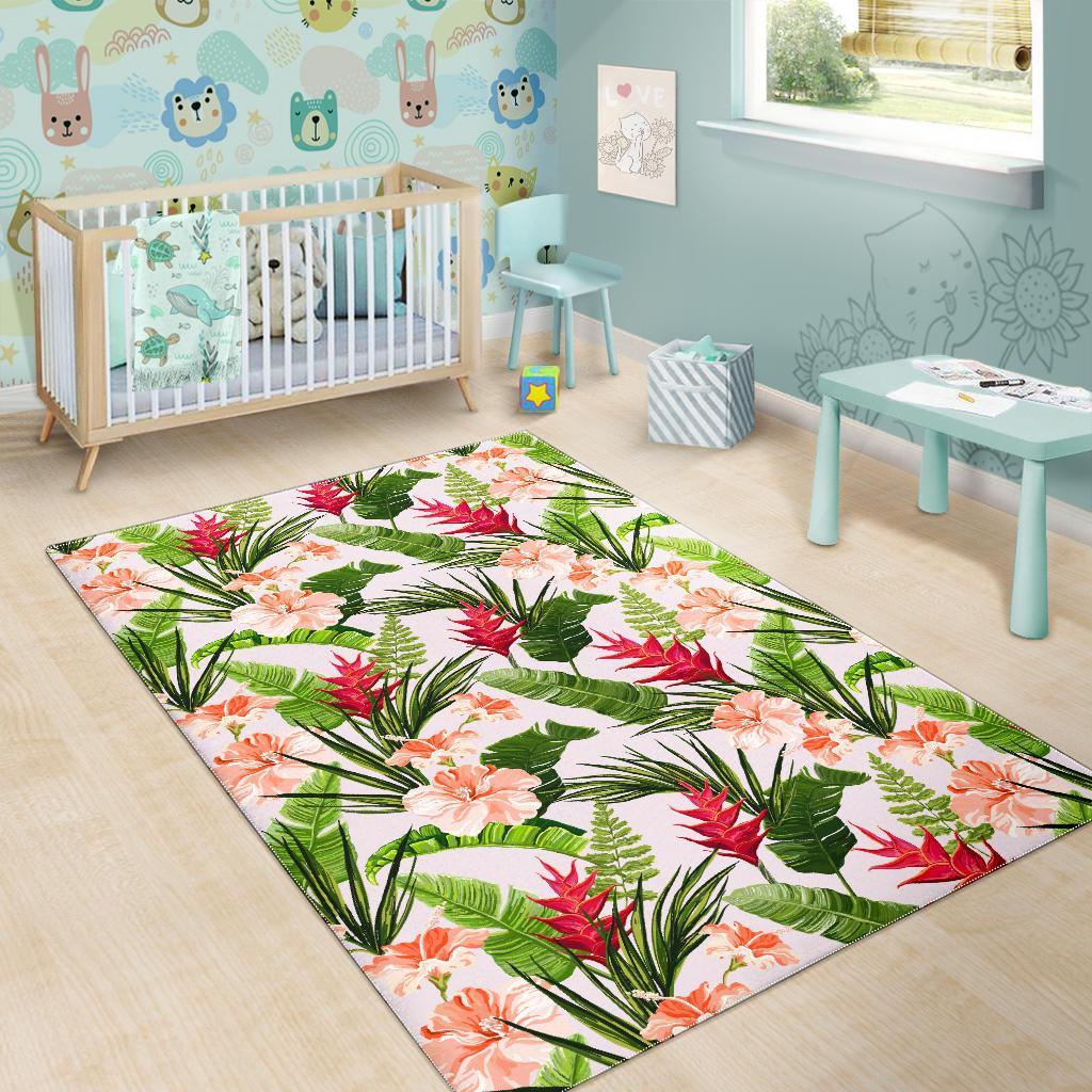 Heliconia Hibiscus Leaves Pattern Area Rug