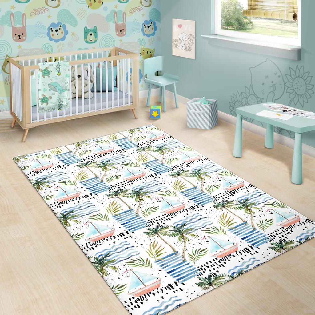 Sailboat Pattern Theme Area Rug